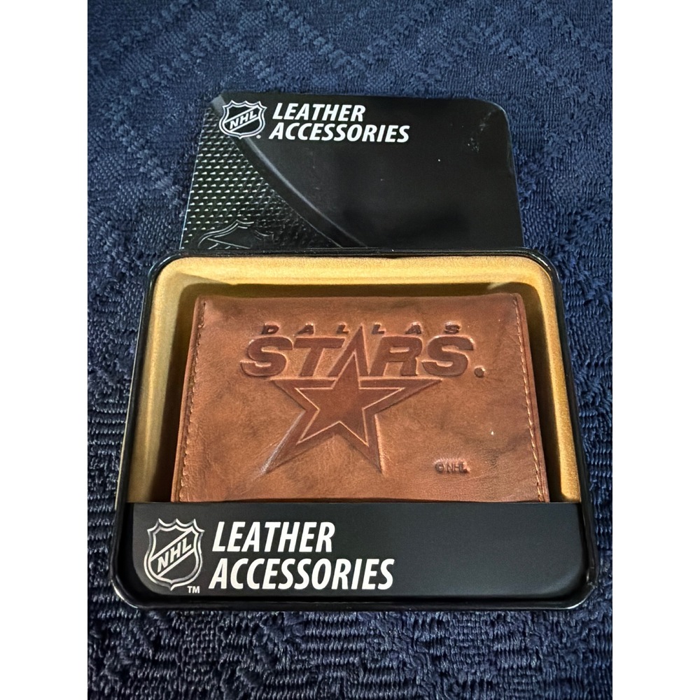 NHL Dallas Stars Brown Leather Trifold Wallet Rico Industries New in Tin